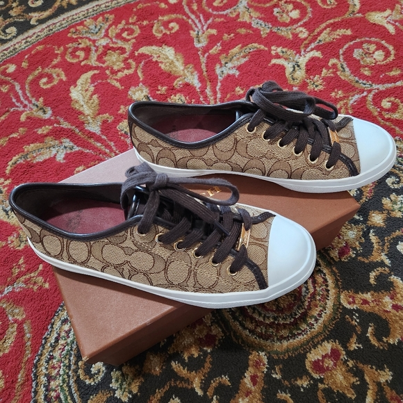 Authentic Coach Signature Brown & Tan Low Sneakers 6.5 - Picture 5 of 11